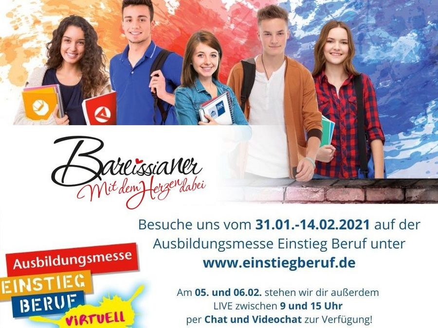 Zwei junge Männer und drei junge Frauen auf einem Flyer für die Ausbildungsmesse 2021